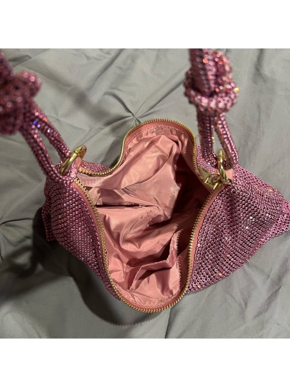 Pink Mesh Rhinestone Slouch Shoulder Bag - Picture 3 of 3